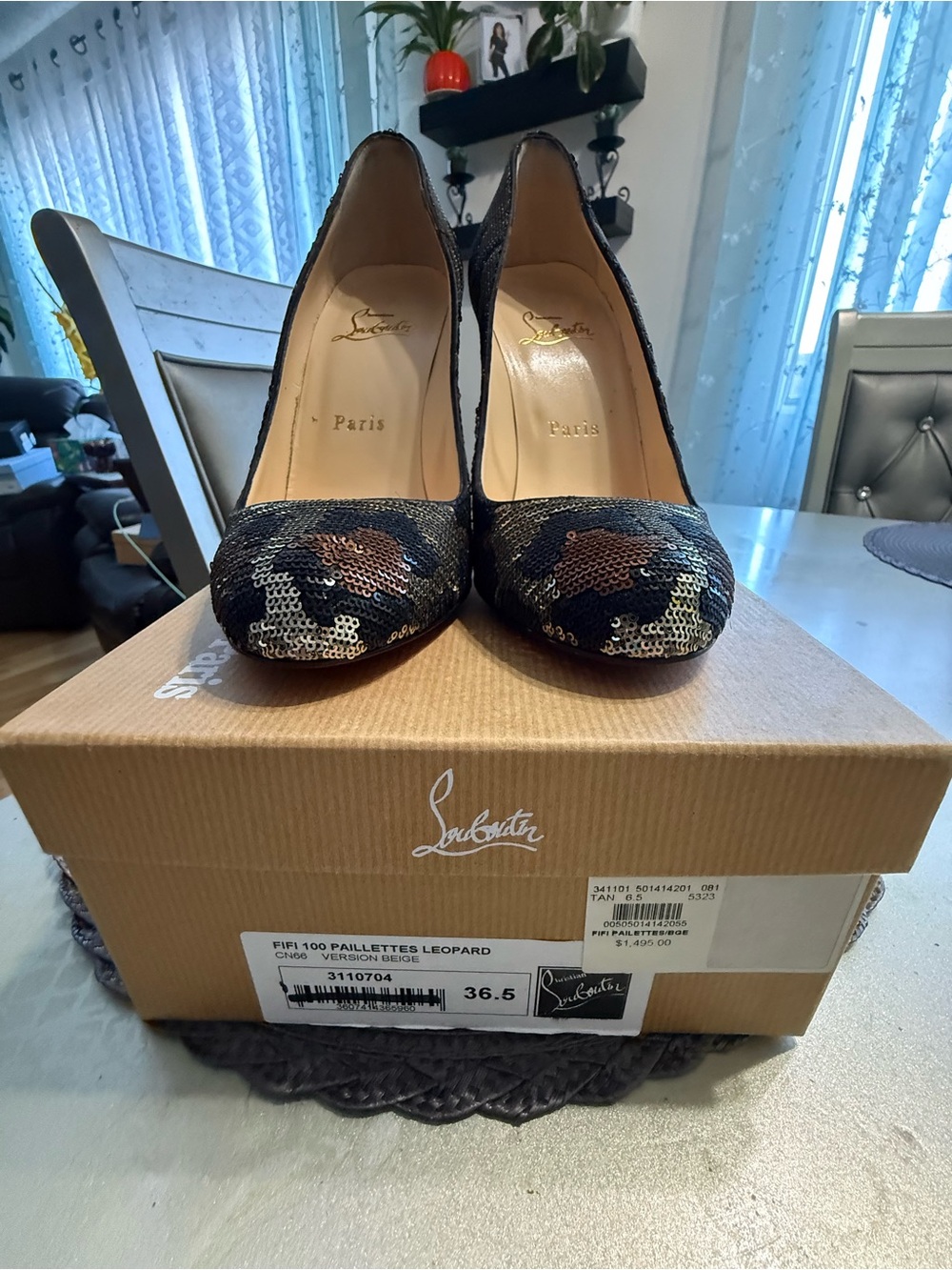 Christian Louboutin Sequined Camouflage Pumps - Black, Brown, Gold - Picture 5 of 6